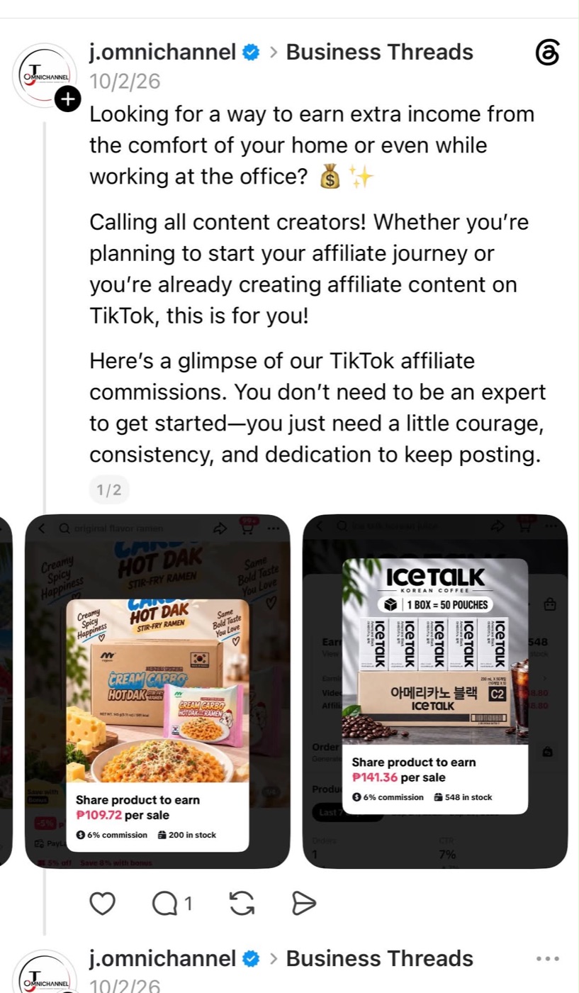 J Omnichannel Threads posts screenshot